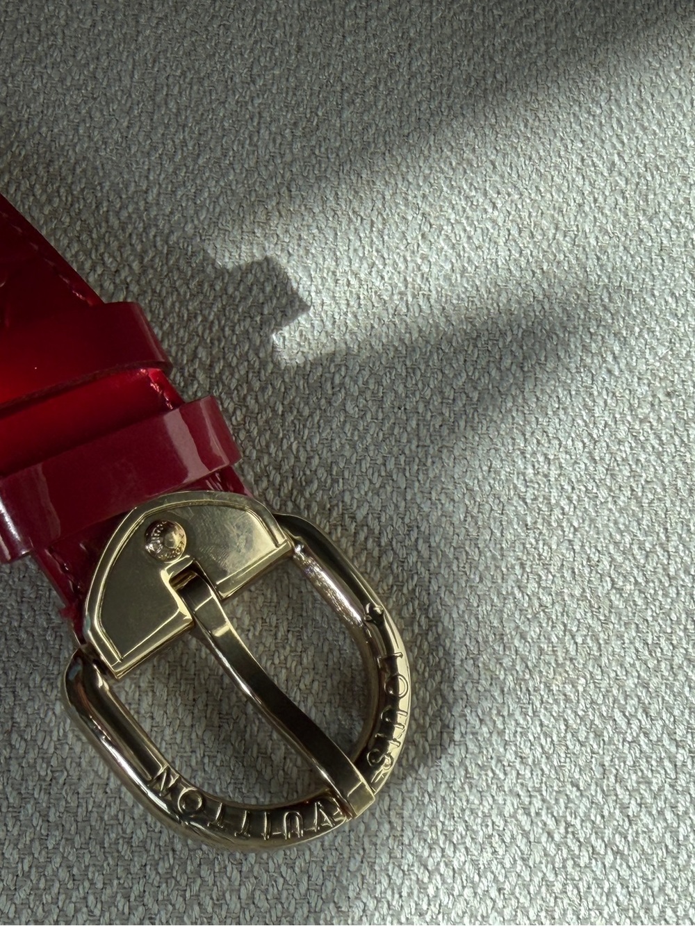 Red Patent Leather Belt with Gold Buckle